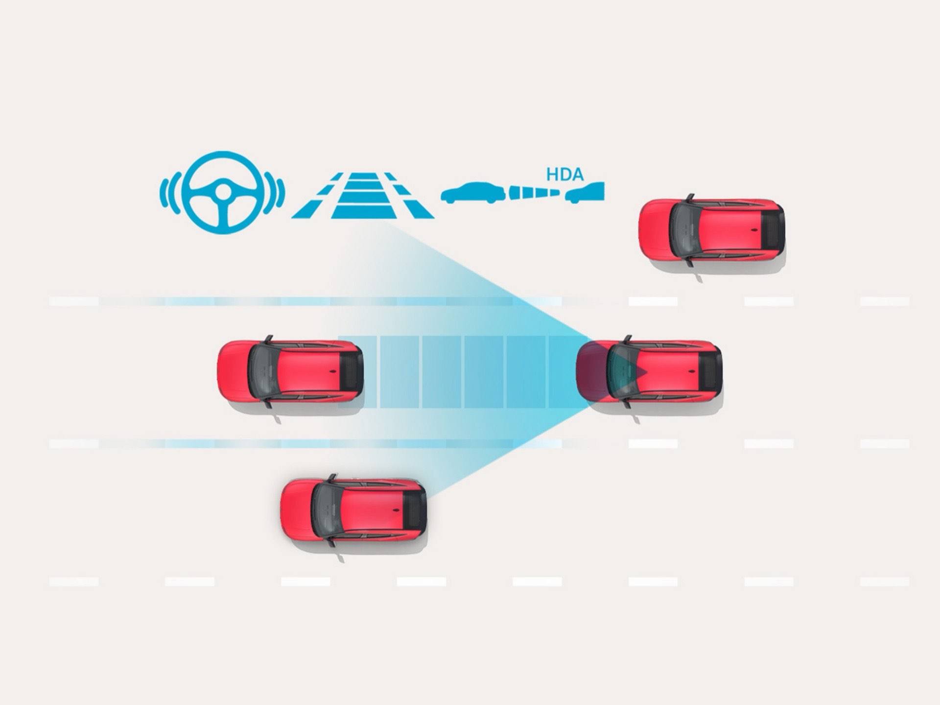 Illustration of Highway Driving Assist II feature of the Hyundai IONIQ 3 EV.