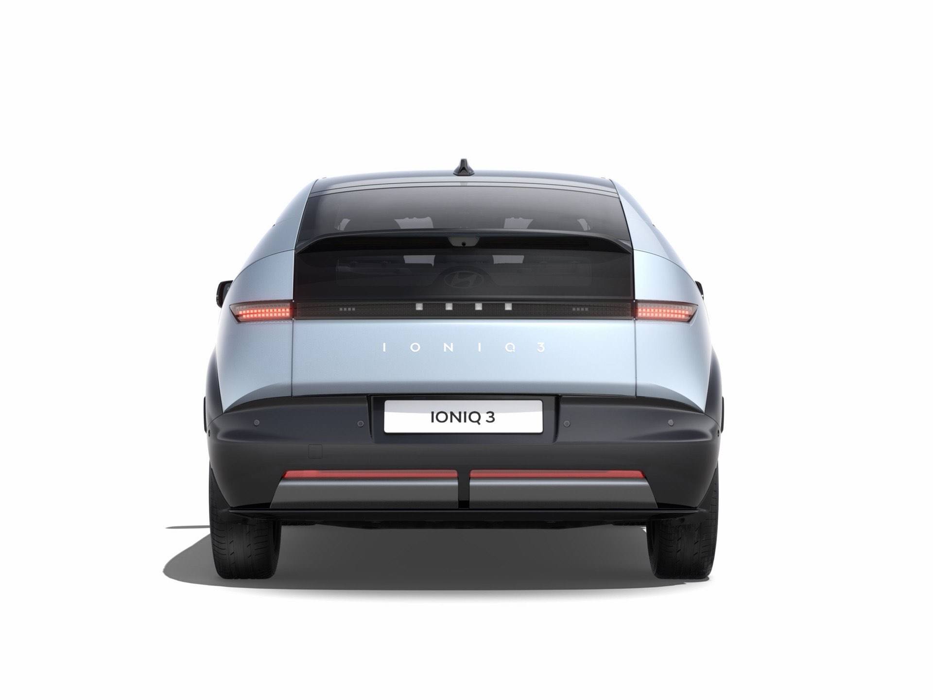 Hyundai IONIQ 3 in Ice Blue Pearl exterior colour pictured from rear.